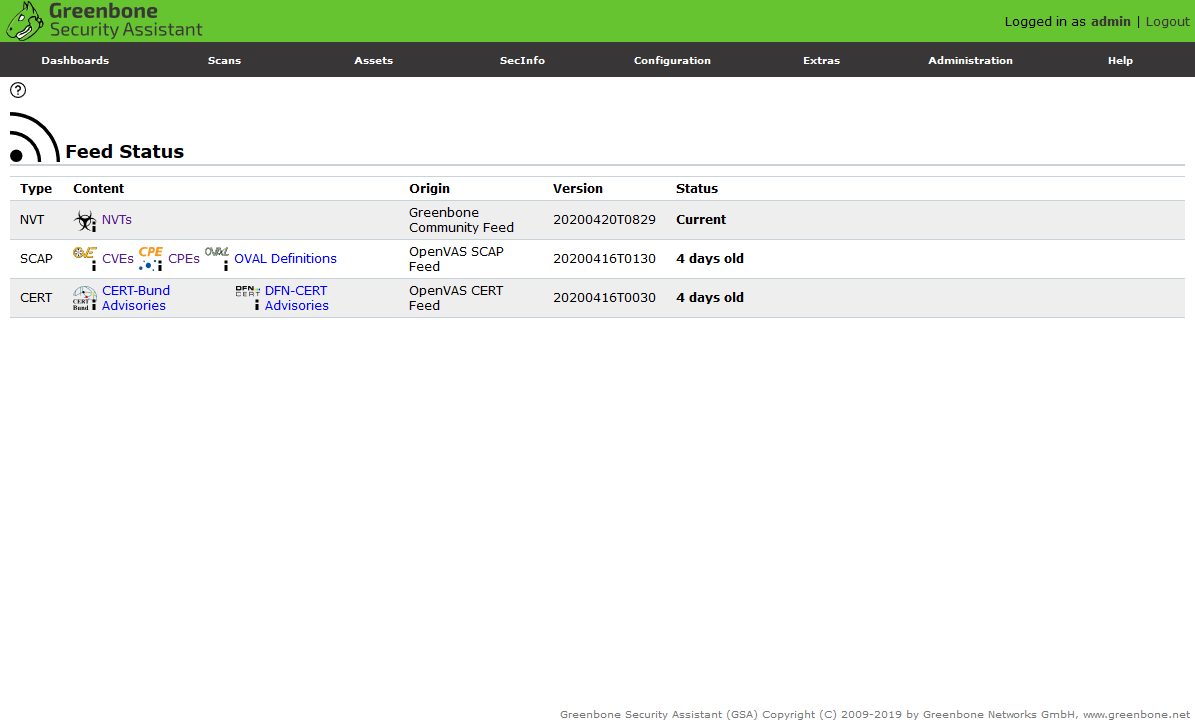 Greenbone Security Assistant-Feed status